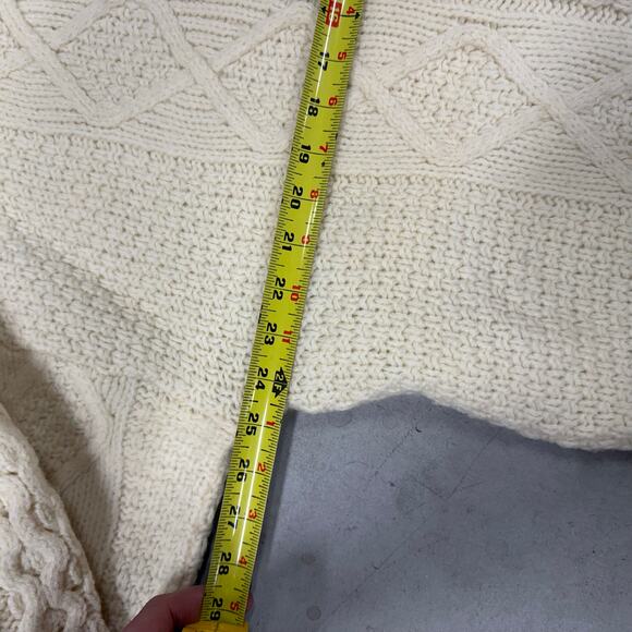 Vintage LL Bean Cable Knit Sweater Mens L Tall Beige Wool Fisherman Made in USA - Picture 4 of 7